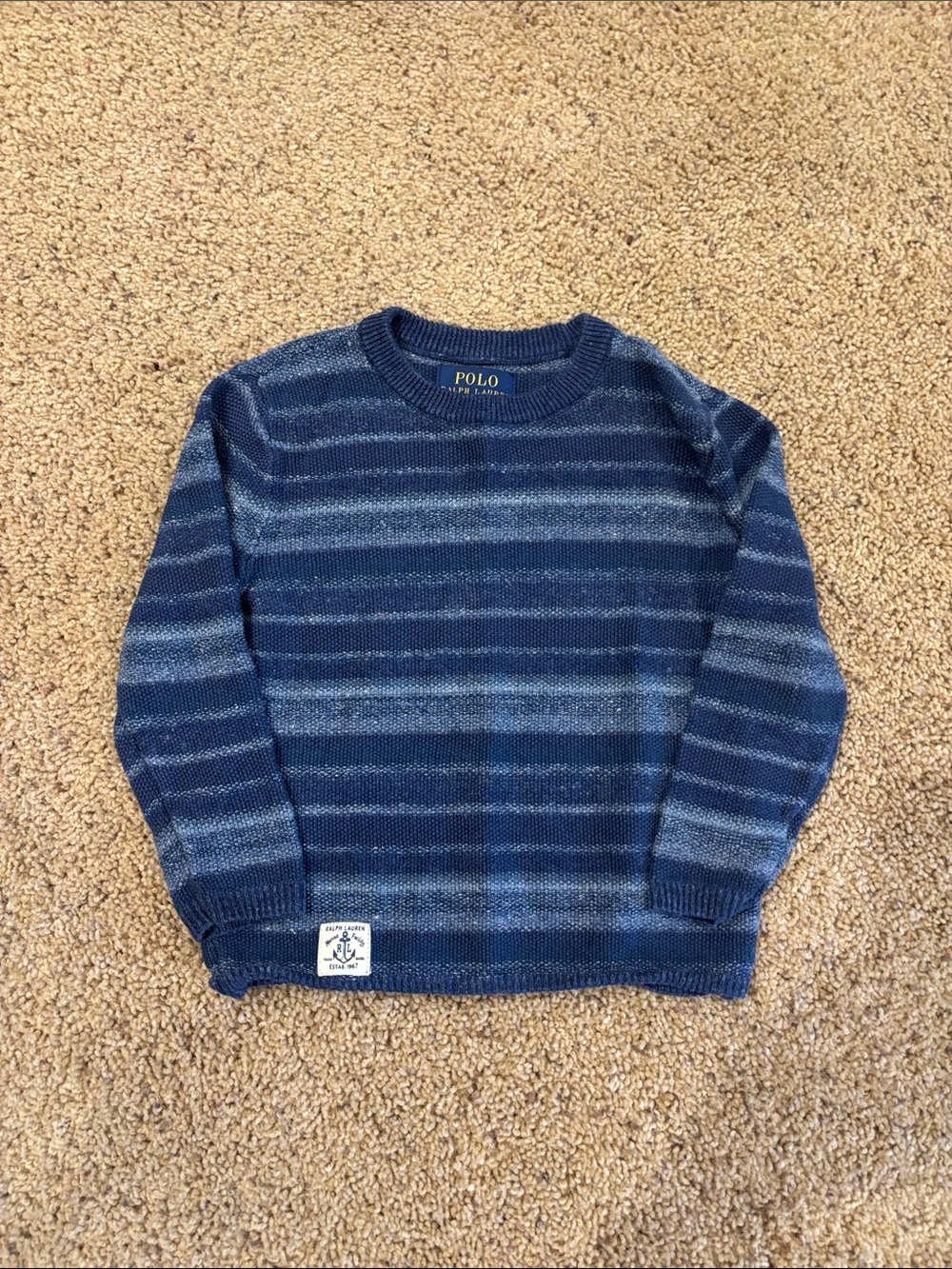 Polo by Ralph Lauren Blue Striped Crew Sweater, size 2